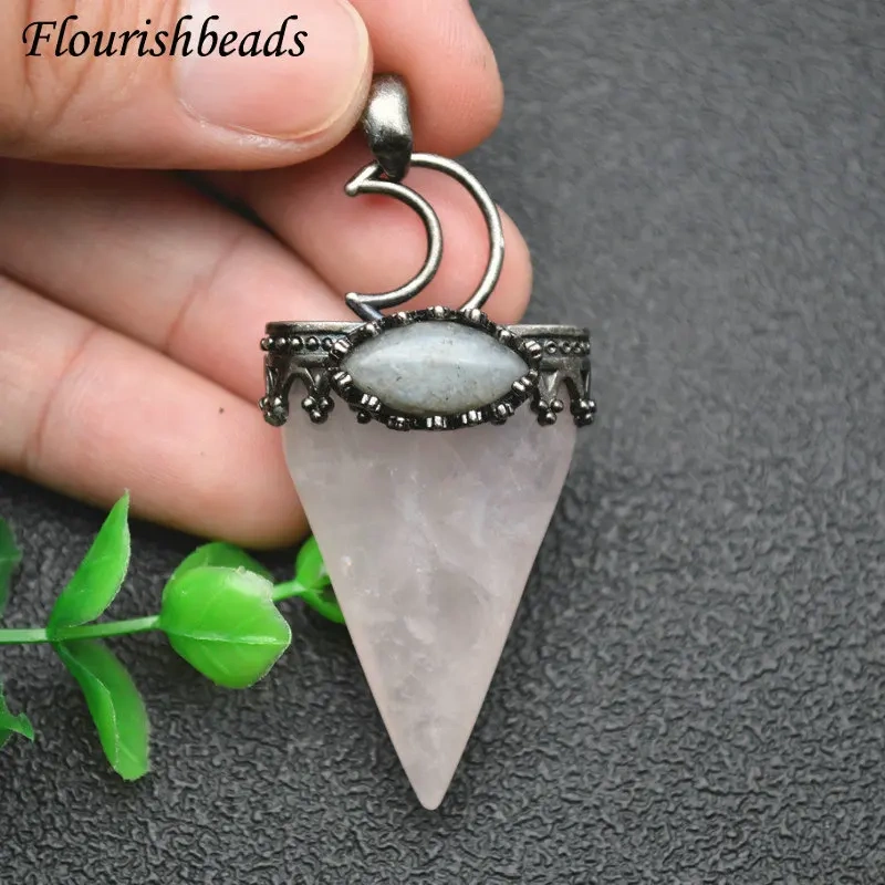Cool Wolf Teeth Shape Natural Gemstone Pendant Fit Necklace Vintage Jewelry DIY Stuff Tiger Eye / Lapis / Agate / Crystal