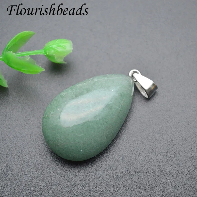 Wholesale Multi Color Natural Onyx Agate Crystal Oval Pendant Smooth Drop Shape Charms for DIY Necklaces Making