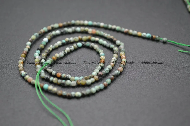 Wholesale Diamond Cutting Faceted 2mm Natural African Turquoise Stone Round Loose Beads