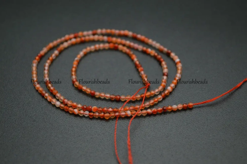 Wholesale 2mm Faceted Diamond Cutting Natural Red Carnelian Agate Stone Round Loose Beads