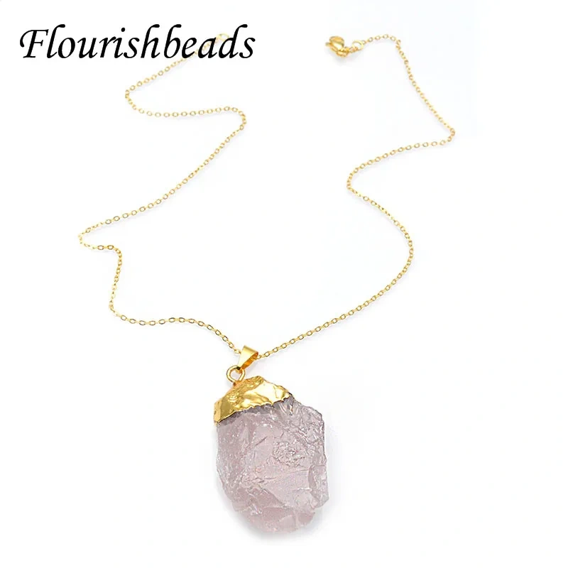 Irregular Natural Healing Stone Pendant Link Necklace Yoga Quartz Rose Crystals for Women Men Jewelry