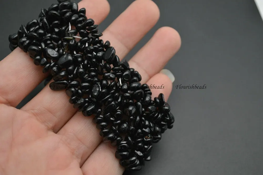 Natural Black Tourmaline Stone Chips Beads 35mm Width Wrapped Bracelets Fashion Party Jewelry Gift