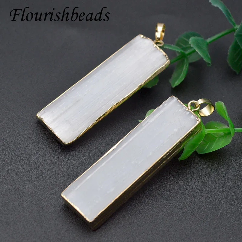 3Pcs/lot Natural Selenite Stone Crystal Irregular Rectangular Column Stone Yogi Reiki Healing Specimen Pendant DIY Necklace