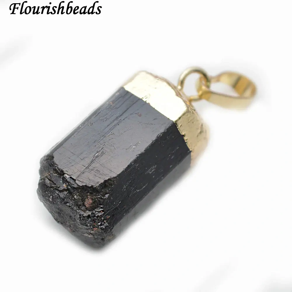 Natural Black Tourmaline Mineral Cyliner Tube Stone Pendants fit Necklace making