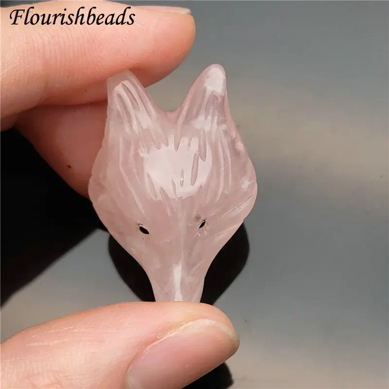 Cute Natural Rose Quartz Stone Carved Fox Pendant Fit Necklace Making Increase Luck with The Opposite Sex Jewelry