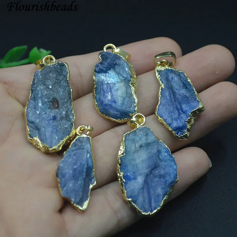 10pcs/lot Natural Kyanite Rough Stone Gold Plated Freedom Flat Pendant for Jewelry Making Necklace