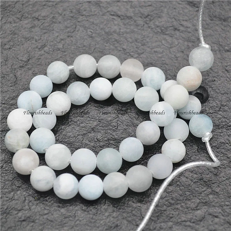 6mm 8mm 10mm 12mm Natuarl Aquamarine Stone Matte Round Beads Fine Jewelry Making Smooth Loose Beads 5 Strands