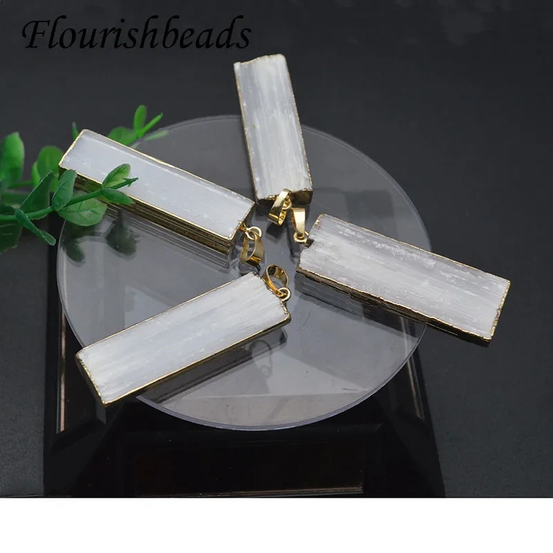3Pcs/lot Natural Selenite Stone Crystal Irregular Rectangular Column Stone Yogi Reiki Healing Specimen Pendant DIY Necklace