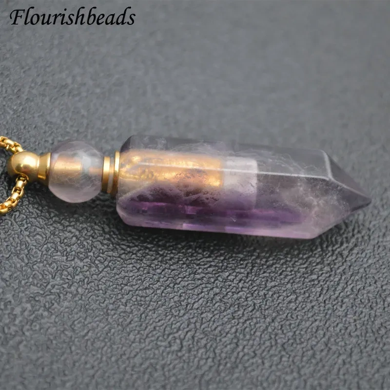 Faceted Point Perfume Bottle Pendant Natural Gemstone Essential Oils Perfume Bottle Pendant Necklace Fine Jewelry Women Gift
