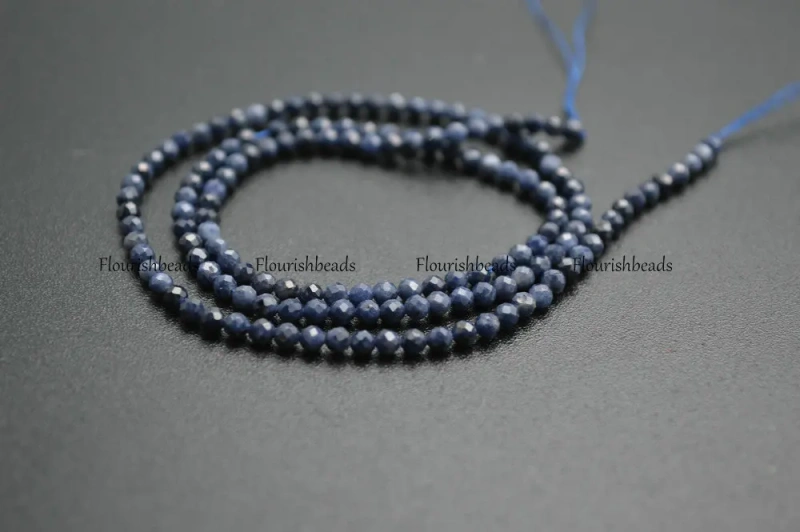 2~2.5mm Diamond Cutting Faceted Natural Blue Sapphire Small Size Stone Round Loose Beads