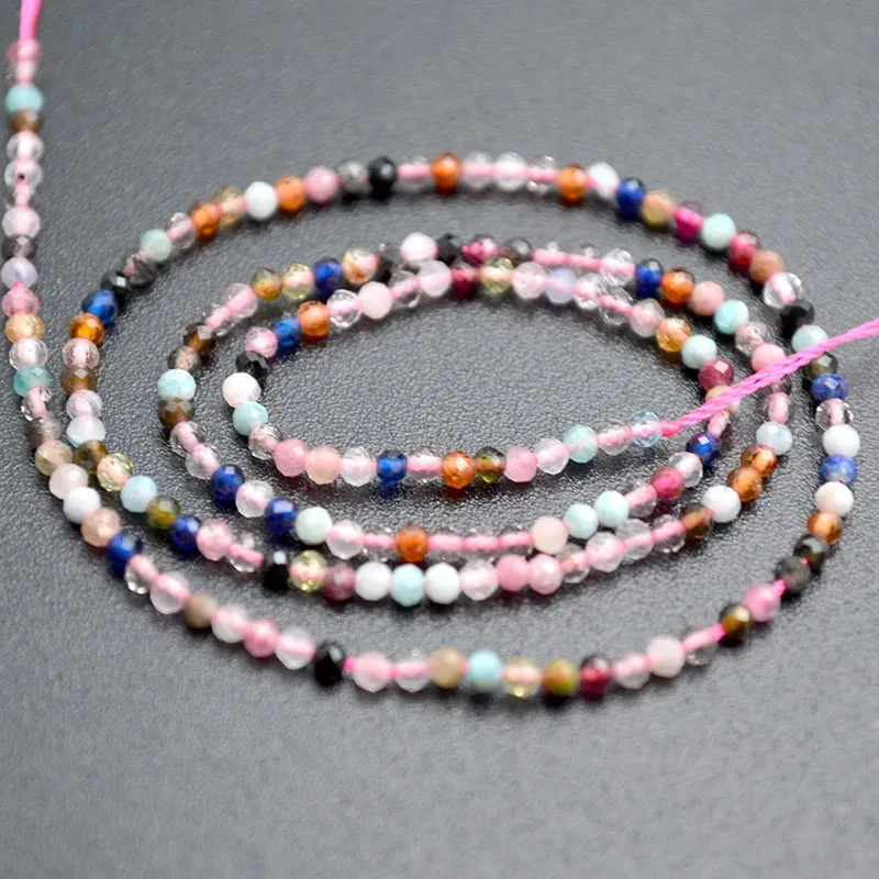 2mm Faceted Diamond Cutting Mix Natural Multi Stone Round Loose Beads for DIY Jewelry Making