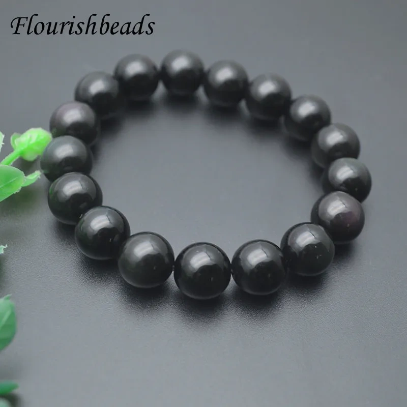 8/10/12/14mm Natural Round Beads Rainbow Black Obsidian Bracelet for Men Women Prayer Healing Jewelry