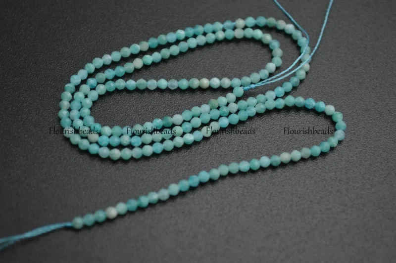 2mm Faceted Diamond Cutting Sky Blue Color Natural Amazonite Stone Round Loose Beads