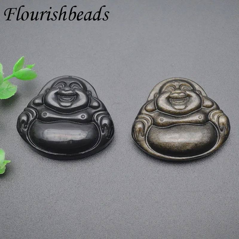 Natural Black Obsidian Carved Buddha Pendant Lucky Amulet Amitabha for Women Men Healing Jewelry Gifts