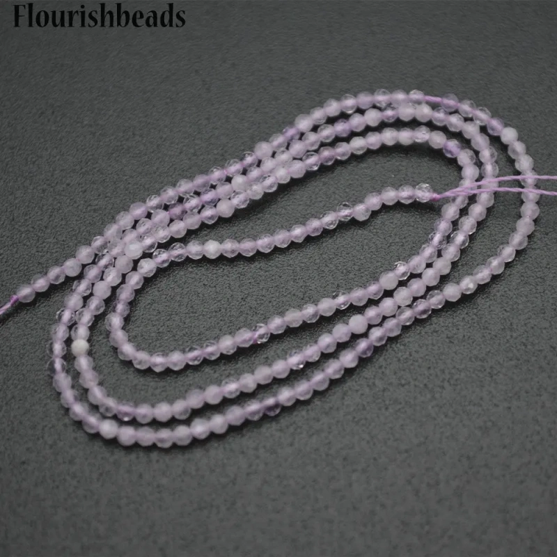 Wholesale Faceted 2mm Natural Lavender Amethyst Diamond Cutting Stone Round Loose Beads
