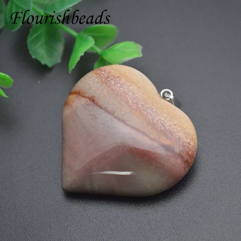 40x45mm Natural Stone Crystal Amethyst Green Aventurine Rose Quartz Tiger Eye Heart Shape Pendant DIY Necklace Accessories
