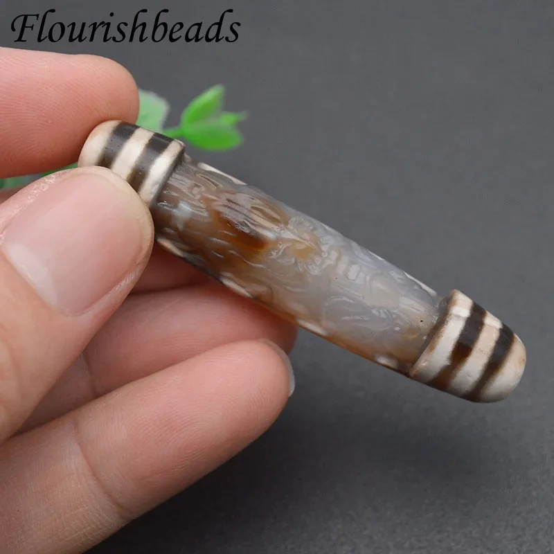 Vintage Natural Stone Tibetan Dzi Agates Stone Carved Dragon Head Pendant for Women Women Lucky Beads