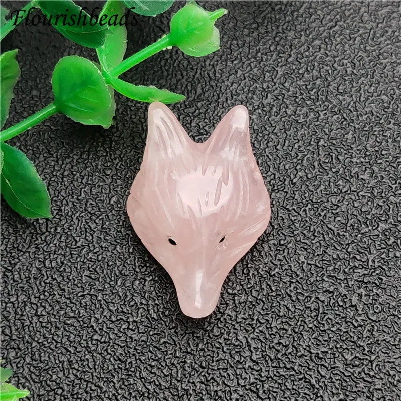 Cute Natural Rose Quartz Stone Carved Fox Pendant Fit Necklace Making Increase Luck with The Opposite Sex Jewelry