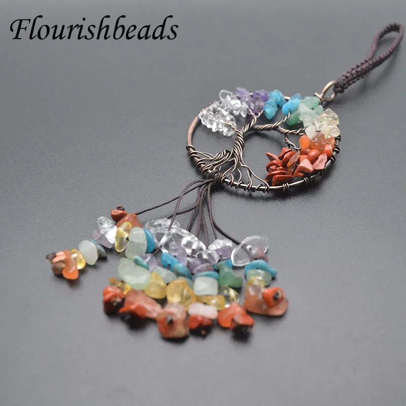 5pcs/lot 7 Chakra Tree Life Car Pendant Reiki Natural Stone Crystal Energy Charm Key Pendants Lucky Decora