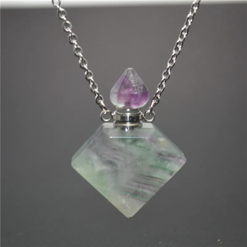 Unique Faceted Perfume Bottle Pendant Natural Gemstone Essential Oils Perfume Bottle Pendant Necklace Fine Jewelry Women Gift