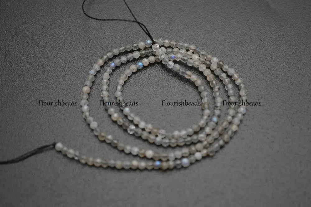 2mm Faceted Diamond Cutting Natural Labradorite Stone Round Loose Beads