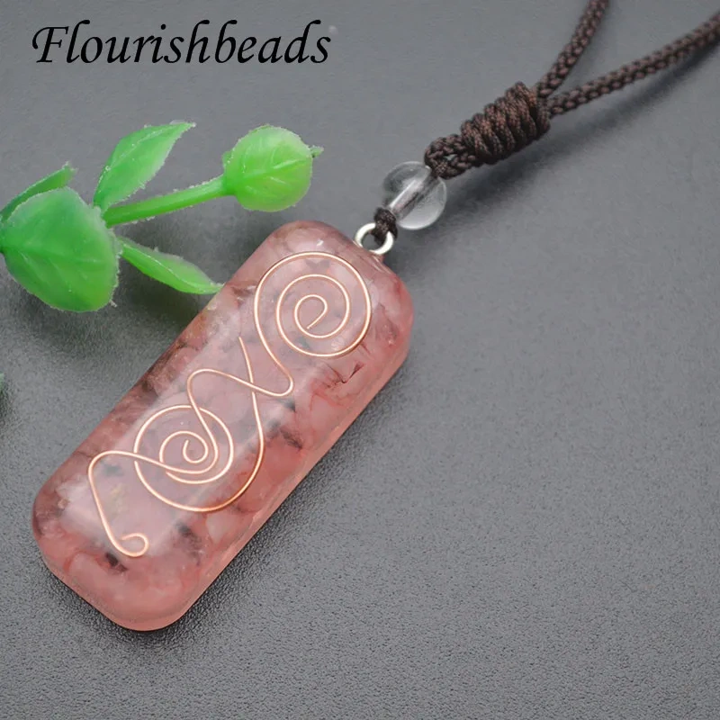 5pcs/lot 16x42mm Natural Stone Crystal Chips Beads Inside Resin Pendant Necklace for Jewelry Gift