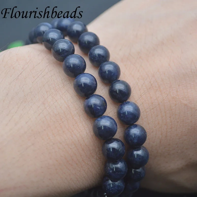 7.8~8mm Genuine Natural Blue Sapphire Gemstone Stretch Bracelet Crystal Round Beads Bracelet for Women Man