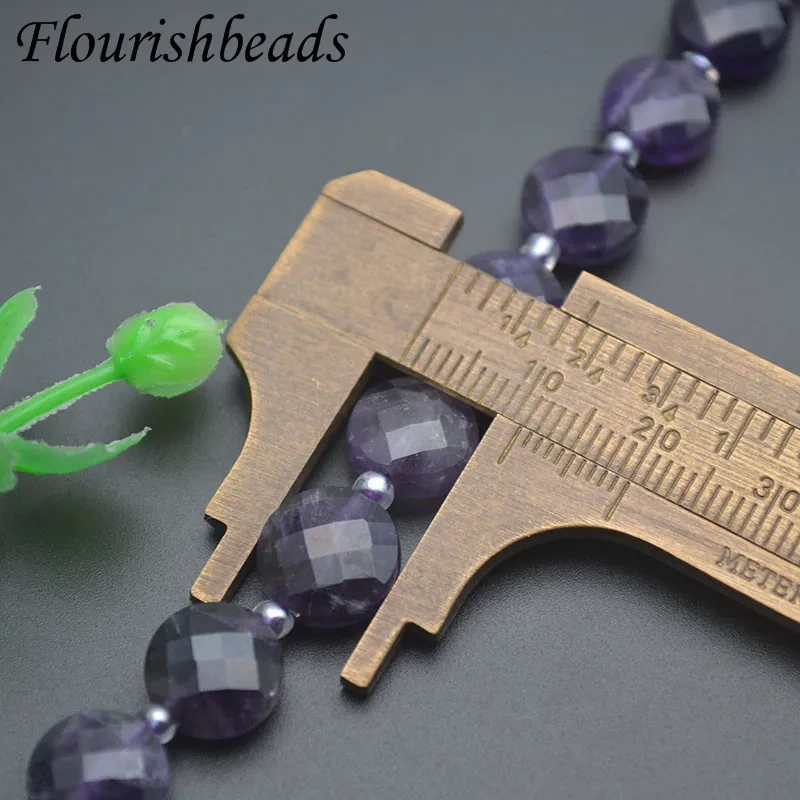 10mm Natural Faceted Amethysts  Stone Beads Flat Round Loose Beads for DIY Jewelry Making Accessories