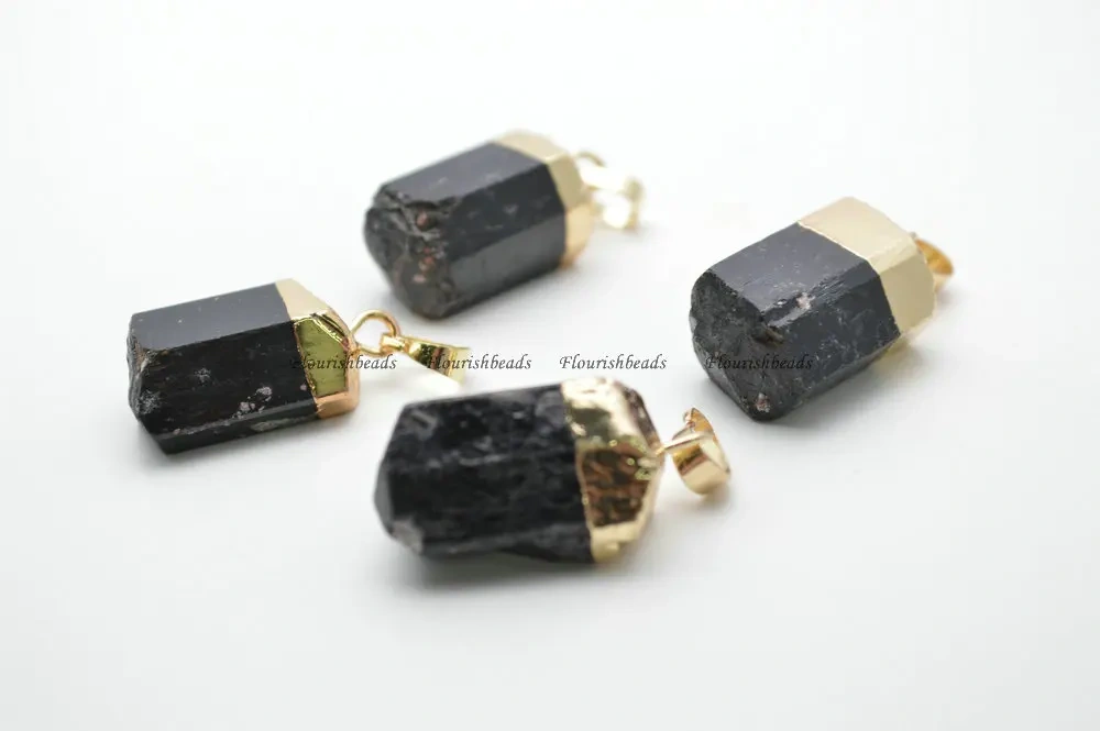Natural Black Tourmaline Mineral Cyliner Tube Stone Pendants fit Necklace making