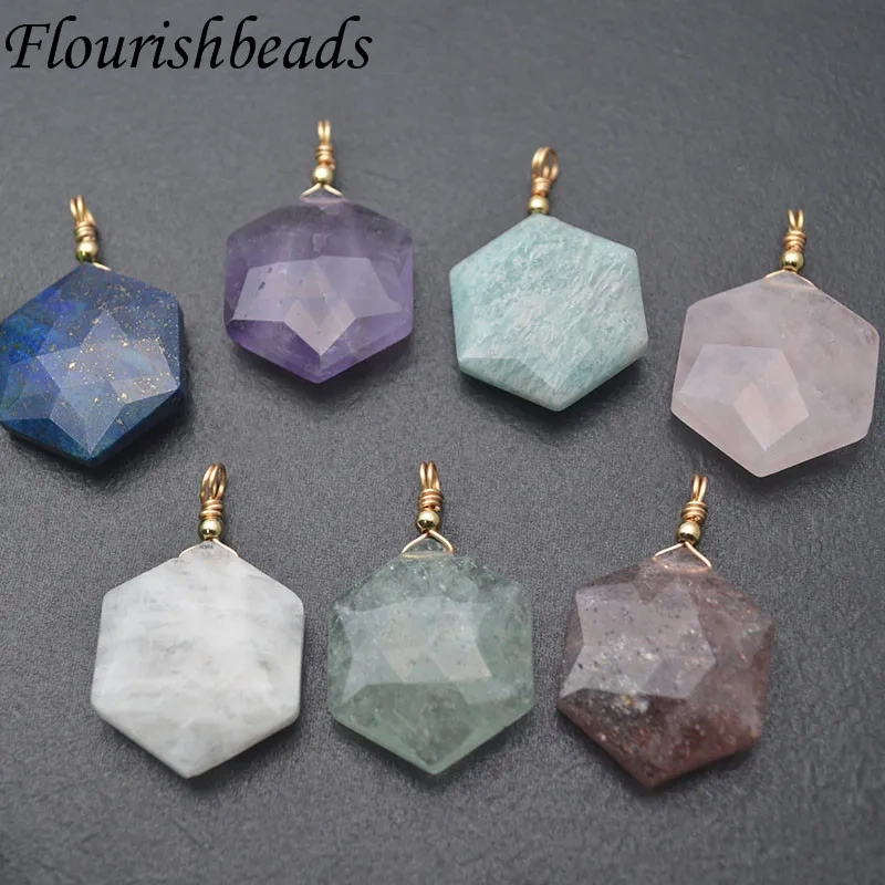 Natural Gemstone Faceted Star Shape Pendant Amethyst Lapis Crystal Green Aventurine Charms DIY Healing Meditation Jewelry Gifts