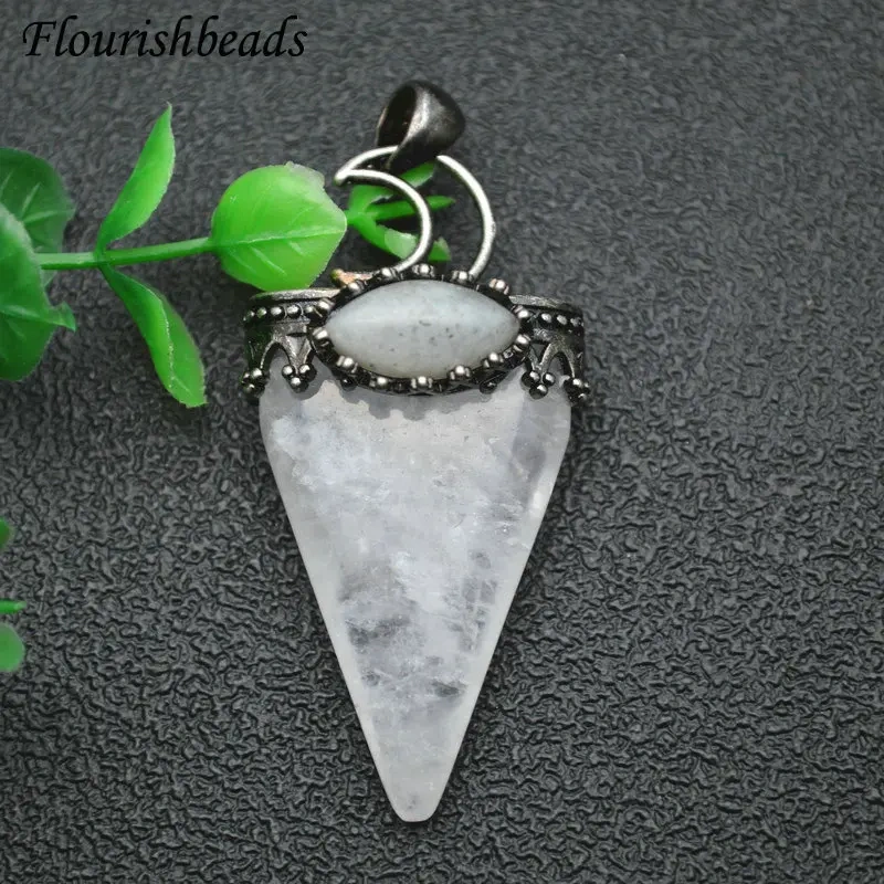 Cool Wolf Teeth Shape Natural Gemstone Pendant Fit Necklace Vintage Jewelry DIY Stuff Tiger Eye / Lapis / Agate / Crystal