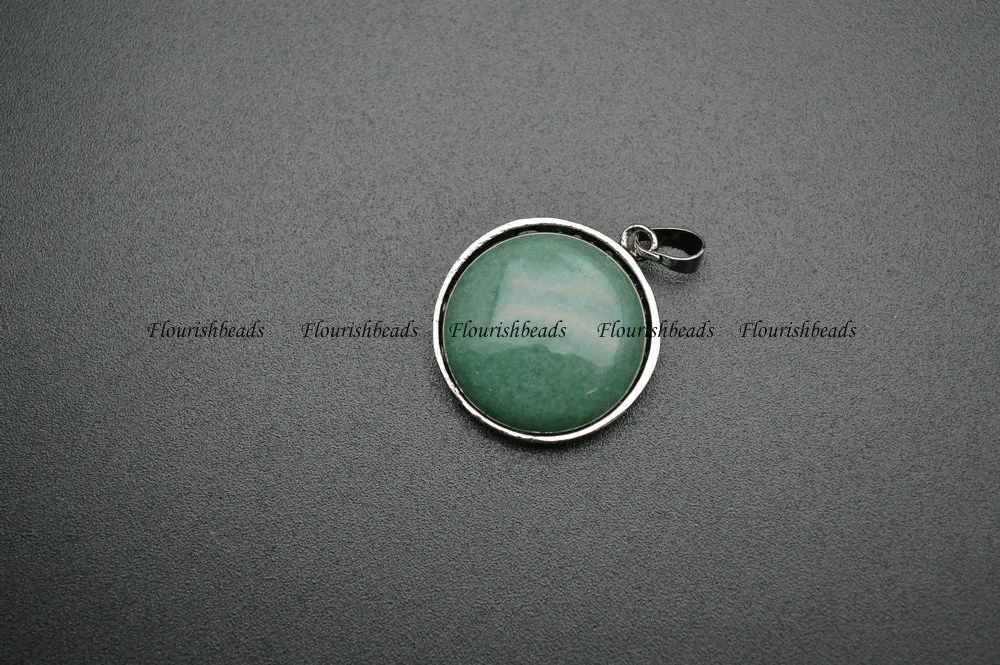 Natural Stone Round Cabochon Metal Life Tree Own Charm Pendant (Tiger eye / Lapis / Crystal / Rose Quartz / Green Aventurine)
