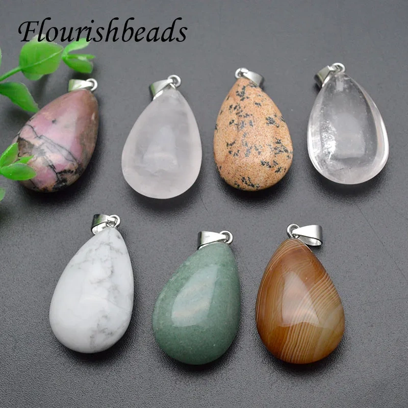 Wholesale Multi Color Natural Onyx Agate Crystal Oval Pendant Smooth Drop Shape Charms for DIY Necklaces Making