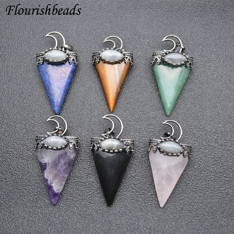 Cool Wolf Teeth Shape Natural Gemstone Pendant Fit Necklace Vintage Jewelry DIY Stuff Tiger Eye / Lapis / Agate / Crystal