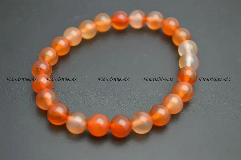 8mm Natural Red Carnelian Agate Stone Round Beads Elastic Line Beaded Bracelets Woman Jewelry