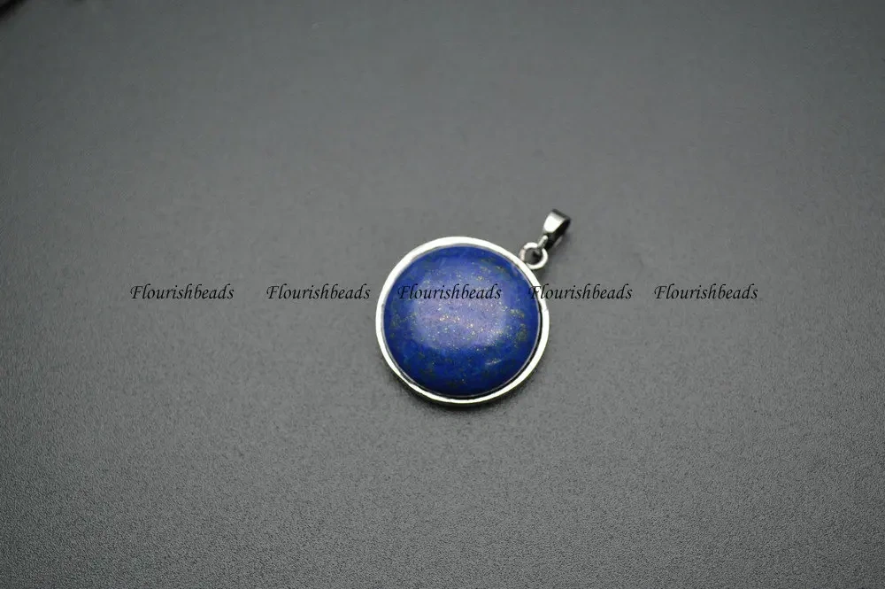 Natural Stone Round Cabochon Metal Life Tree Own Charm Pendant (Tiger eye / Lapis / Crystal / Rose Quartz / Green Aventurine)