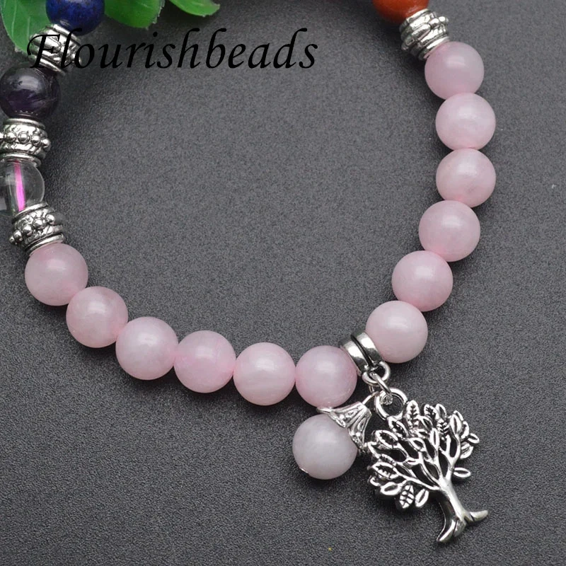 100% Natural Stone Amethyst Rose Quartz Handmade Life Tree Chain Bracelet  for Women Men Jewelry Gifts 5pcs/lot