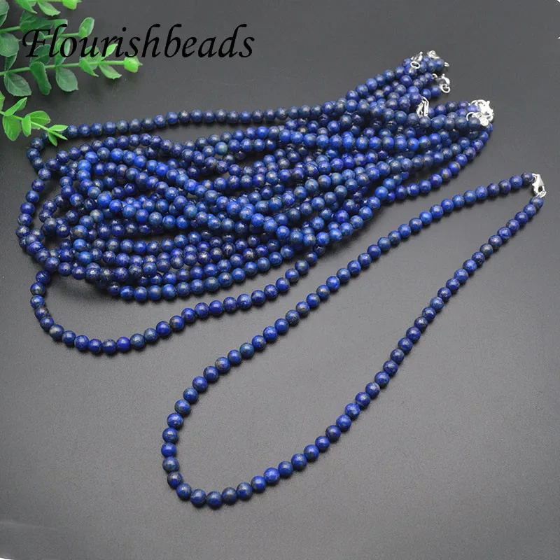 High Quality 6mm Round Beads Natural Lapis Necklace Chain with 925 Silver Clasp for Women Men Wholesale Jewelry Gift