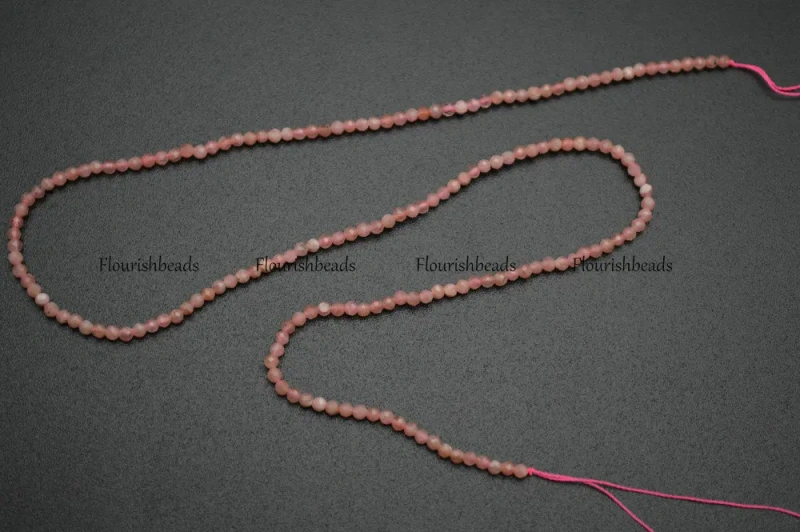 Faceted Natural Rhodochrosite Diamond Cutting 2mm Stone Round Loose Beads