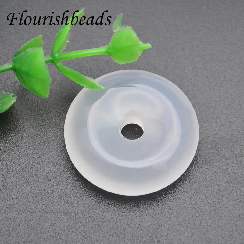 Flat Round Smooth 30mm Chalcedony Donut Shaped Pendant for Handmade for Necklace Bracelets DIY Jewelry Components Making