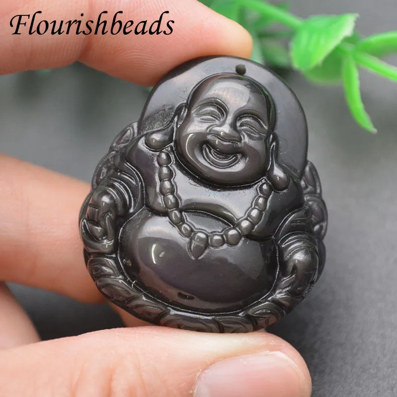 Natural Rainbow Obsidian Carved Laughing Buddha Gemstone Pendant Fit Necklace Buddhism Religion Accessories 5pcs / Lot