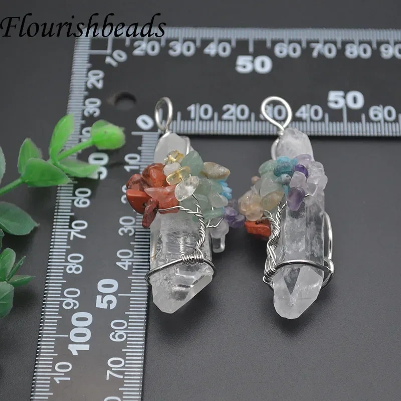 1pc Crystal Quartz Point Pillar Chakra Pendant Winding Tree of Life Pendants for Handmade DIY Necklace Jewelry
