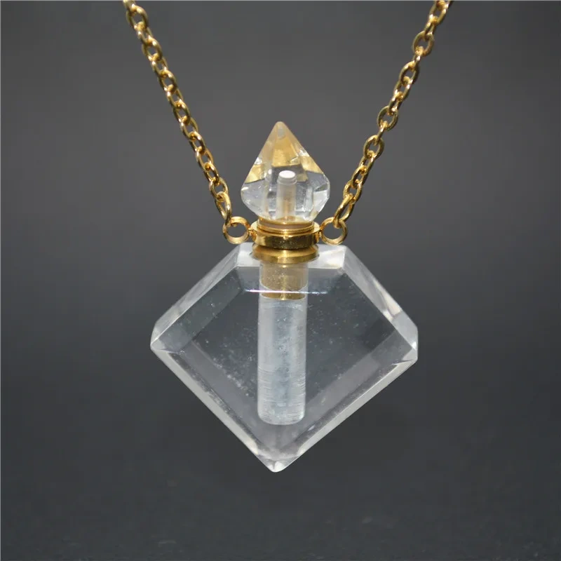 Unique Faceted Perfume Bottle Pendant Natural Gemstone Essential Oils Perfume Bottle Pendant Necklace Fine Jewelry Women Gift