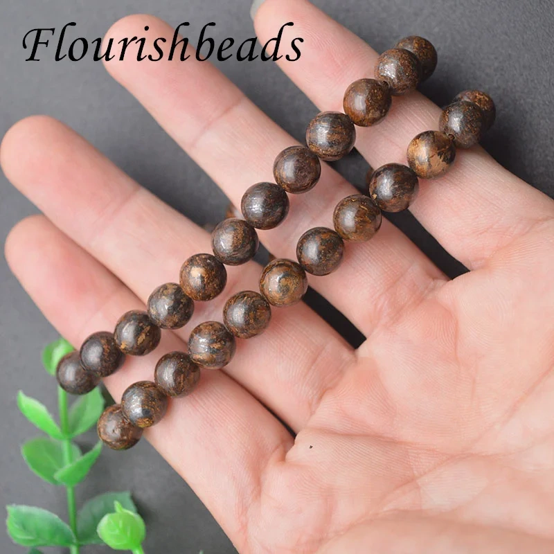 Natural Stone Bronzite Stone 8mm Round Beads Flexible Bracelet Brown Color Fine Jewelry for Men Women 5pcs/lot