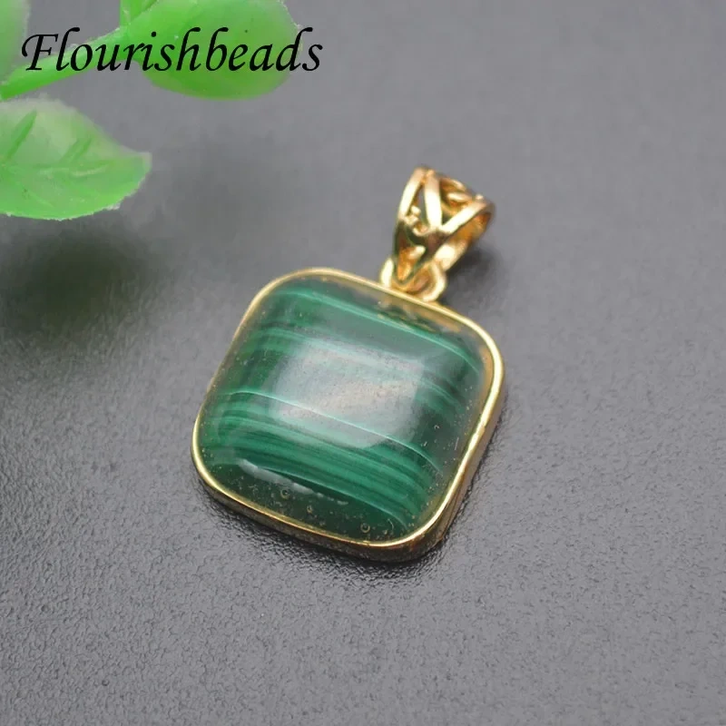 1pc Natura Green Malachite Square Pendant for Women Man DIY Reiki Fine Jewelry Necklace'