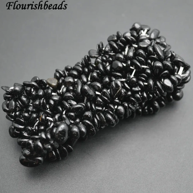 Natural Black Tourmaline Stone Chips Beads 35mm Width Wrapped Bracelets Fashion Party Jewelry Gift