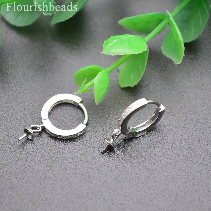 10pc Jewelry Findings CZ Paved Round Circle S925 Silver Earring Hooks Clasps Fit Half hole beads Dangle Earrings Making