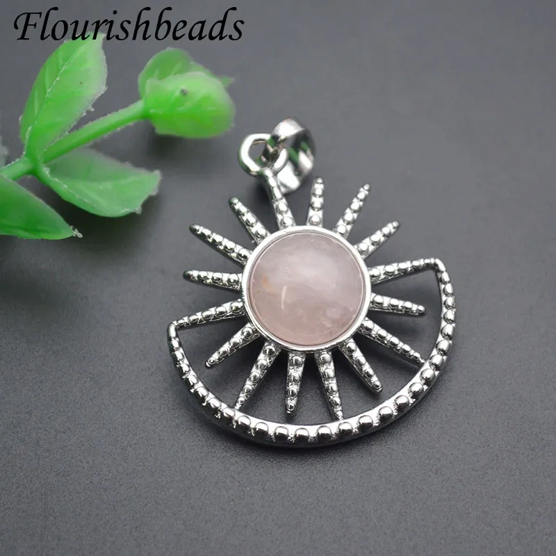 Vintage Devil Eye Natural Crystal Amethyst Rose Quartz Sun Pendant Men Women Creative Healing Jewelry Couple Necklace Pendant