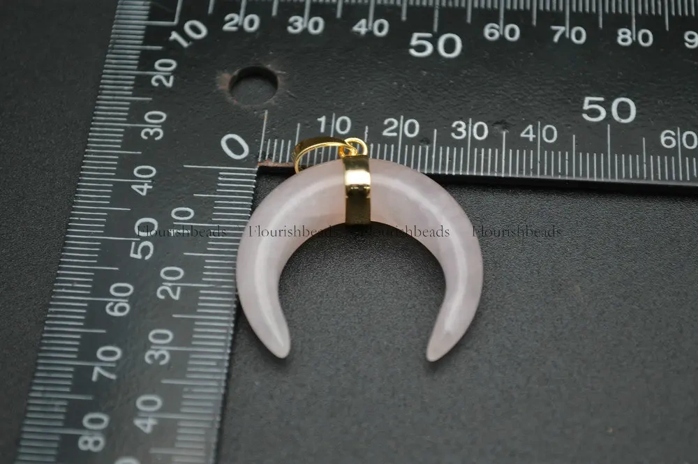 Wholesale Natural Rose Quartz / Amethyst Horn Moon Shape Gemstone Pendants Jewlery Making Supplies 5pc Per Lot Crystal healing