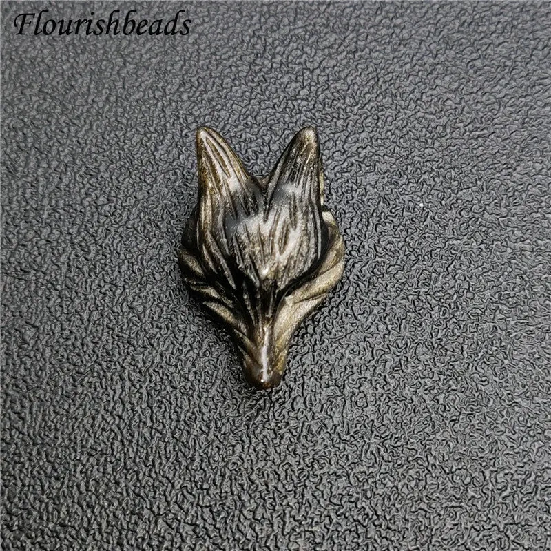 Natural Gold Obsidian Stone Carved Fox Pendant Fit Necklace Making Increase Luck with The Opposite Sex Jewelry